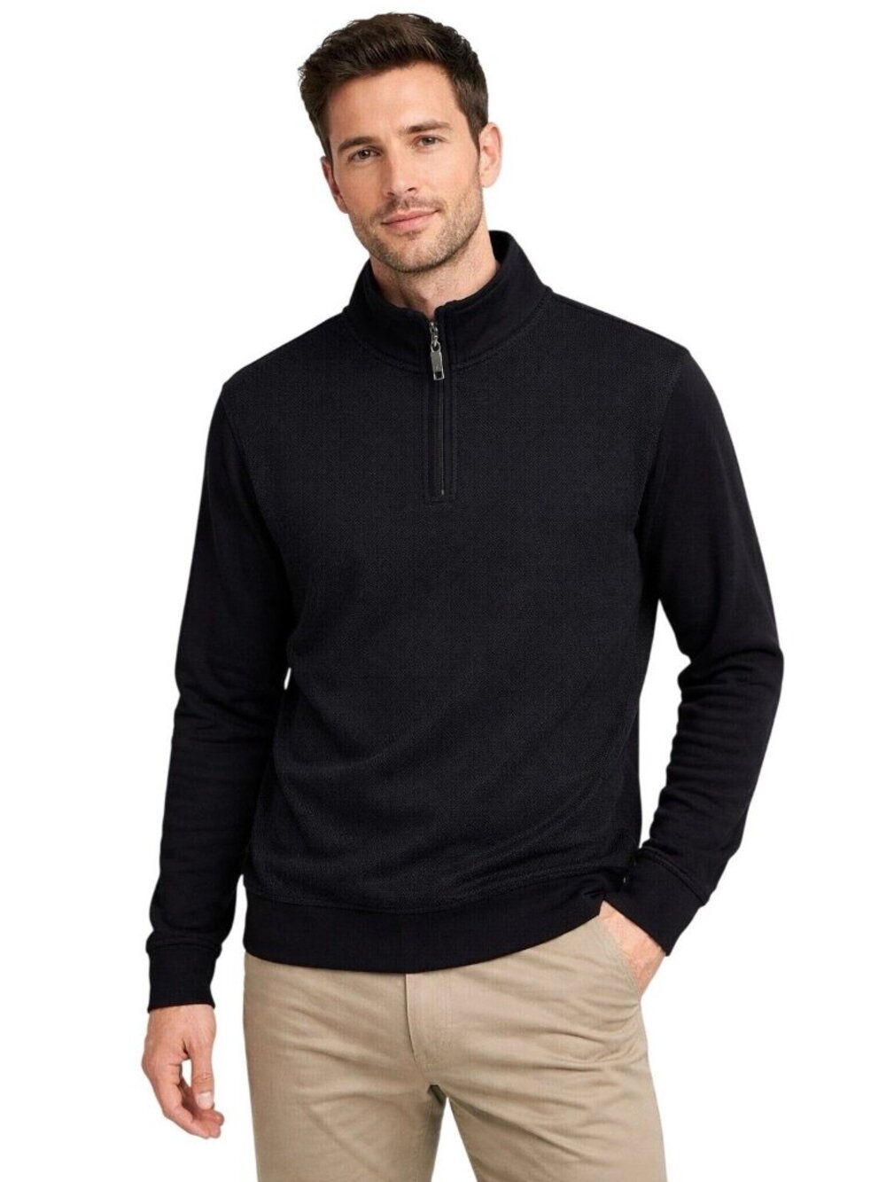 NWT Ted Baker Men's M Black 1/4 Zip Pullover Sweatshirt Front Pattern